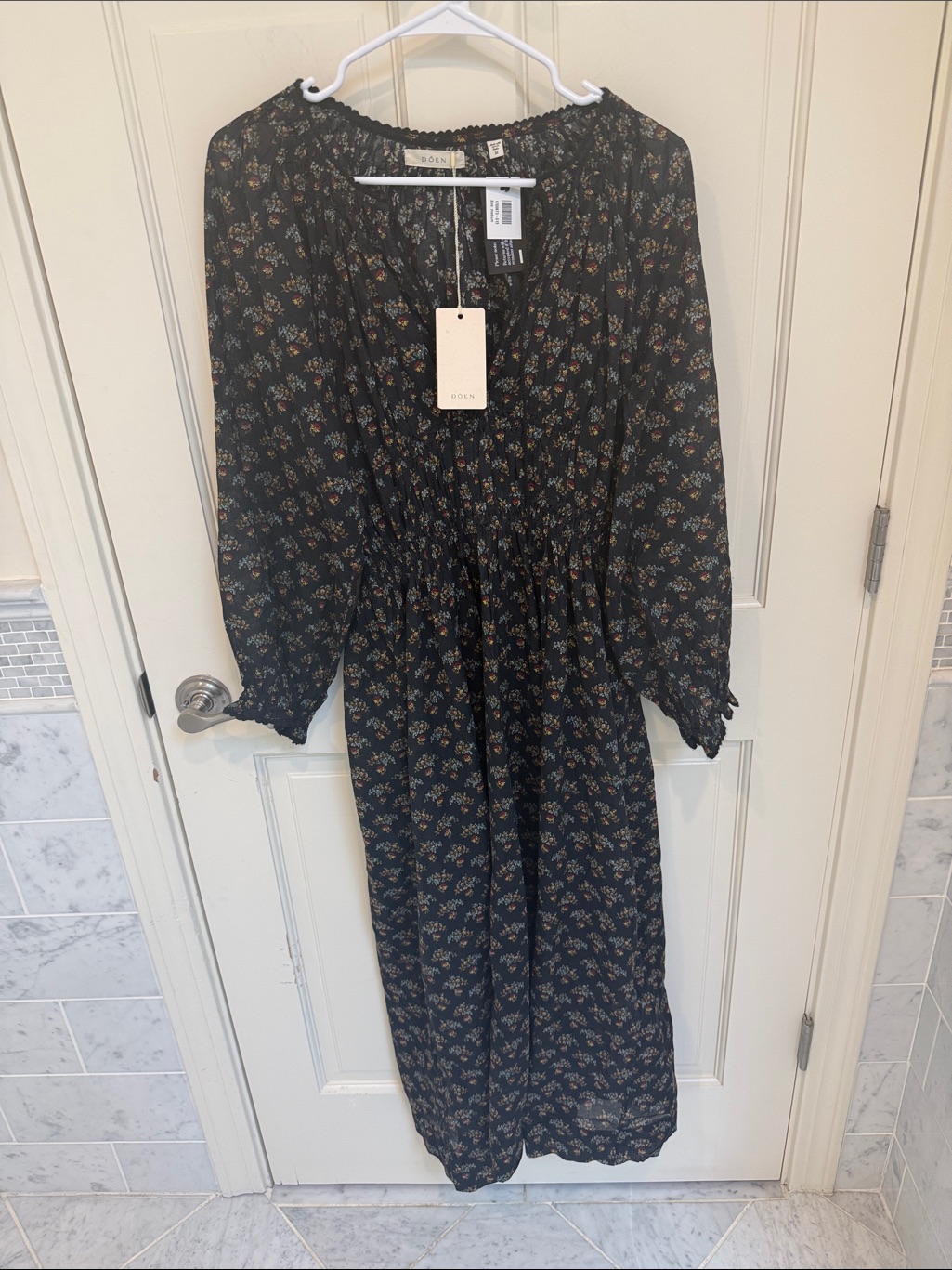 Doen Black Floral Long Sleeve Maxi Dress With Tiny Bouquet Print